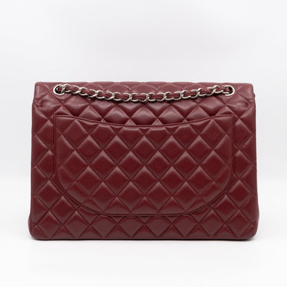 Classic Double Flap Maxi Burgundy Caviar Leather Silver