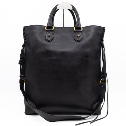 Braided Detail Feline Shopper Bag Black Leather
