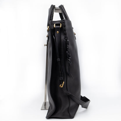 Braided Detail Feline Shopper Bag Black Leather