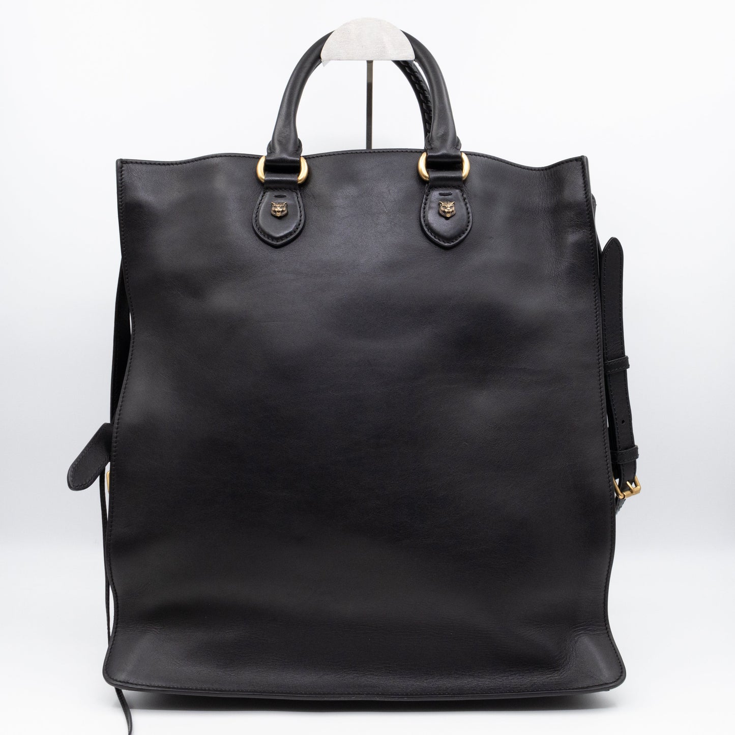 Braided Detail Feline Shopper Bag Black Leather