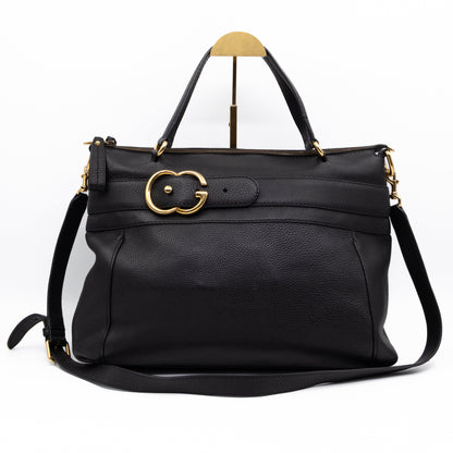 Ride Top Handle Tote Bag Black Pebbled Calfskin Leather