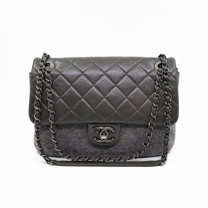 Edelweiss Flower Flap Bag Grey Glazed Calfskin & Felt