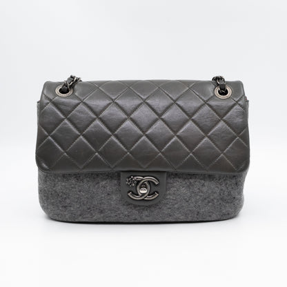 Edelweiss Flower Flap Bag Grey Glazed Calfskin & Felt