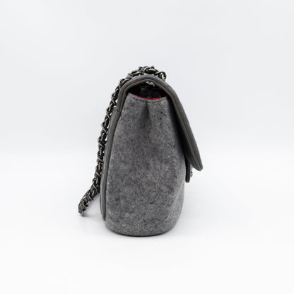 Edelweiss Flower Flap Bag Grey Glazed Calfskin & Felt