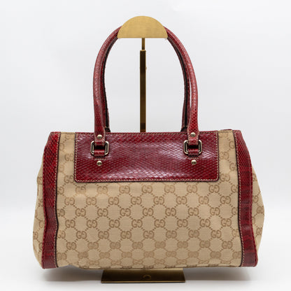 Trophy Small Tote Bag Beige GG Canvas Red Python Leather