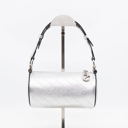 Mini Blondie Shoulder Bag Silver Diagonal Quilted Leather