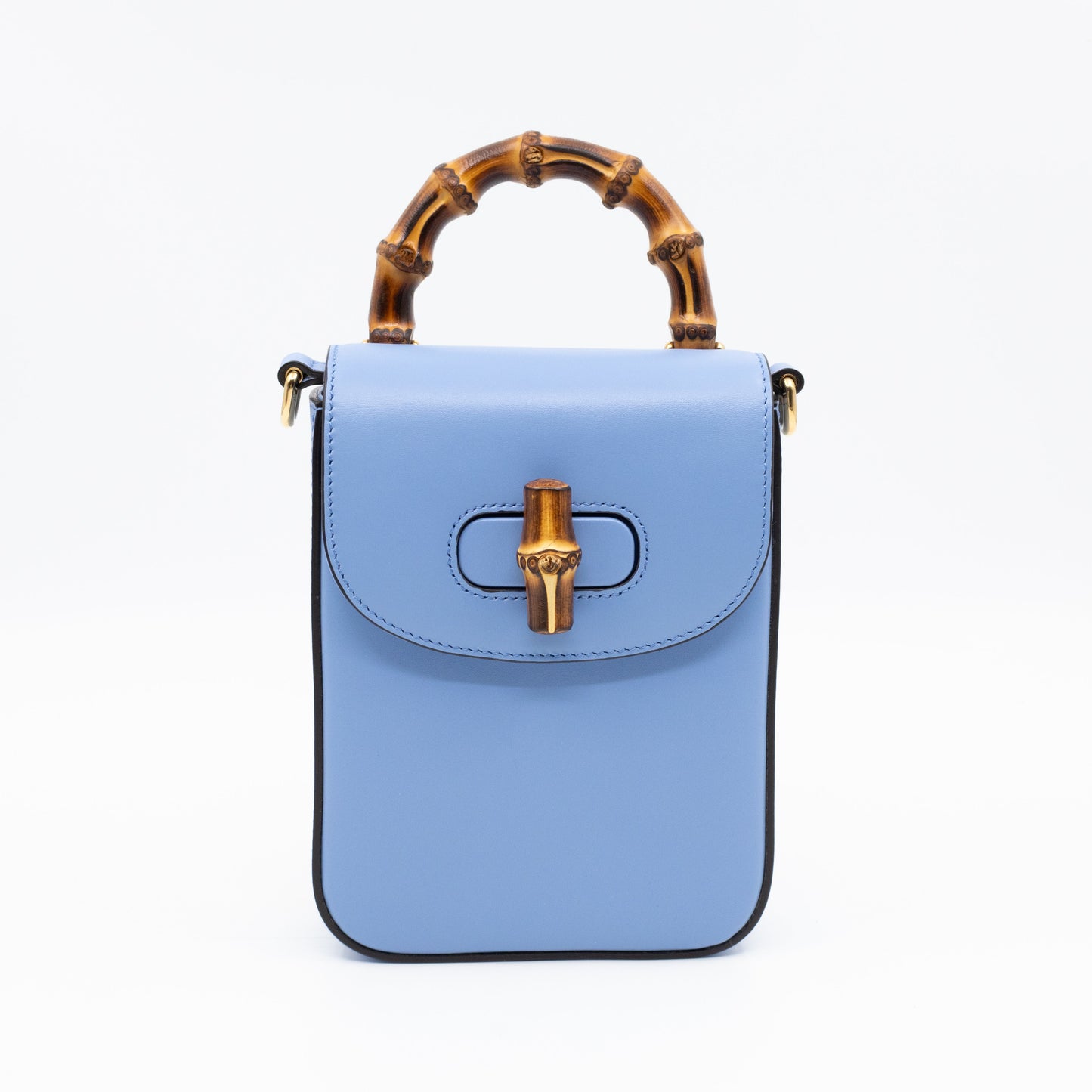 Mini Bamboo Top Handle 3-way Bag Light Blue Leather