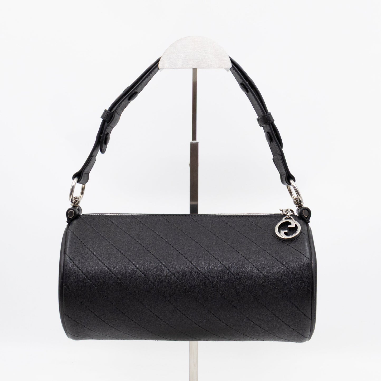 Small Blondie Shoulder Bag Black Diagonal Quilted Leather