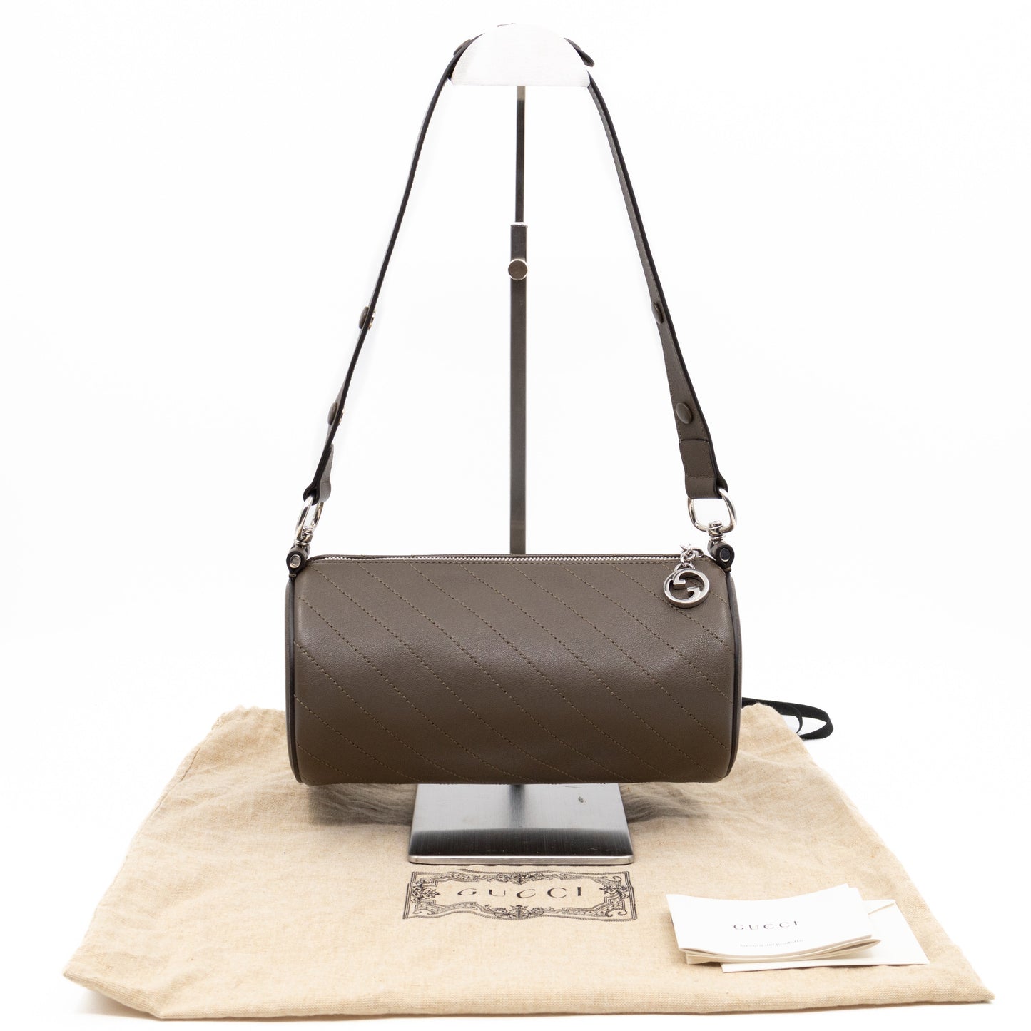 Small Blondie Shoulder Bag Diagonal Quilted Olive Leather
