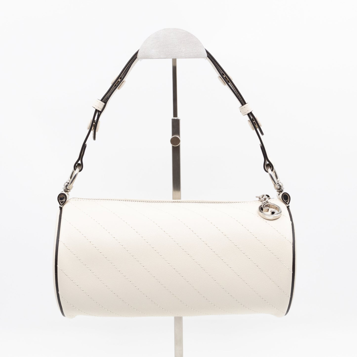 Small Blondie Shoulder Bag Diagonal Quilted White Leather