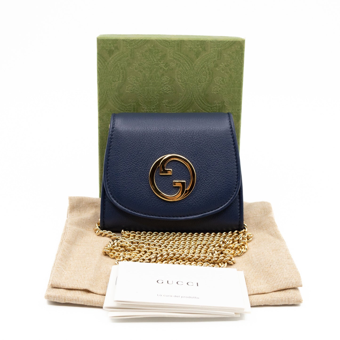 Blondie Medium Chain Wallet Bag Navy Leather