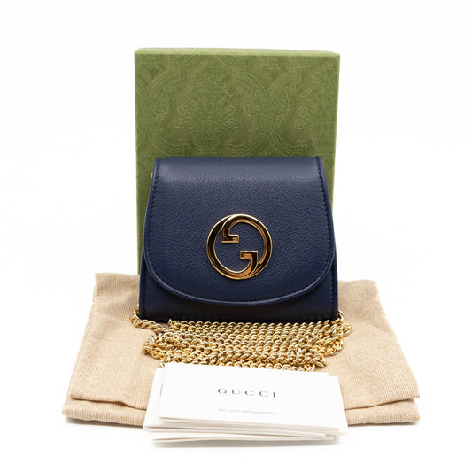Blondie Medium Chain Wallet Bag Navy Leather