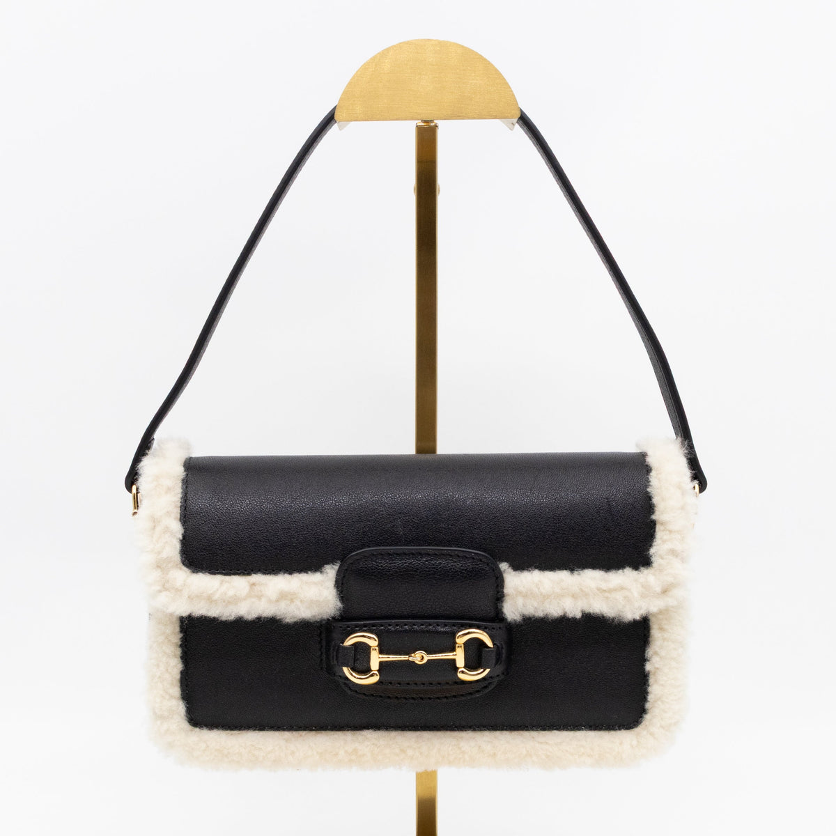 Horsebit 1955 Mini Shoulder Bag Black Leather Shearling