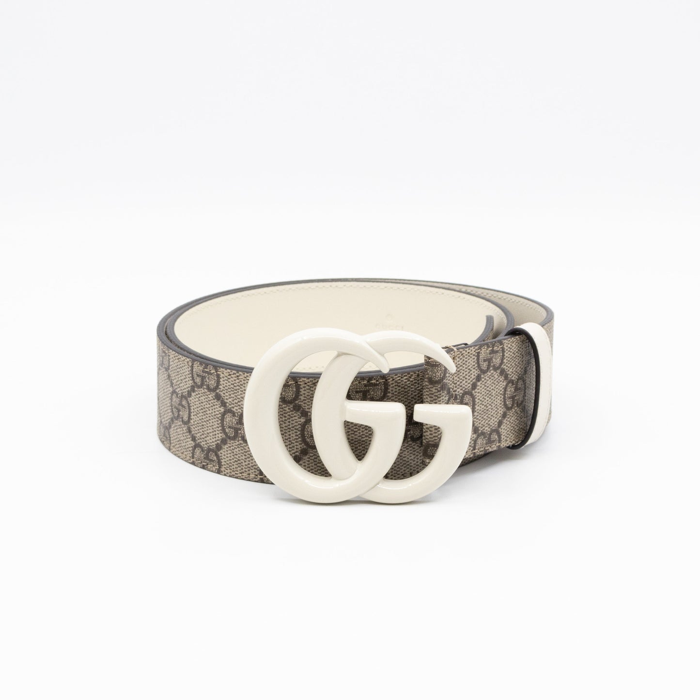 GG Marmont Wide Belt GG Supreme White Leather 85/34
