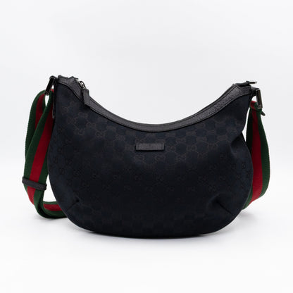Vintage Web Hobo Messenger Bag Black GG Canvas
