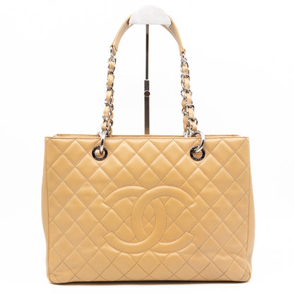 Chanel GST Grand Shopping Tote Beige Caviar Silver
