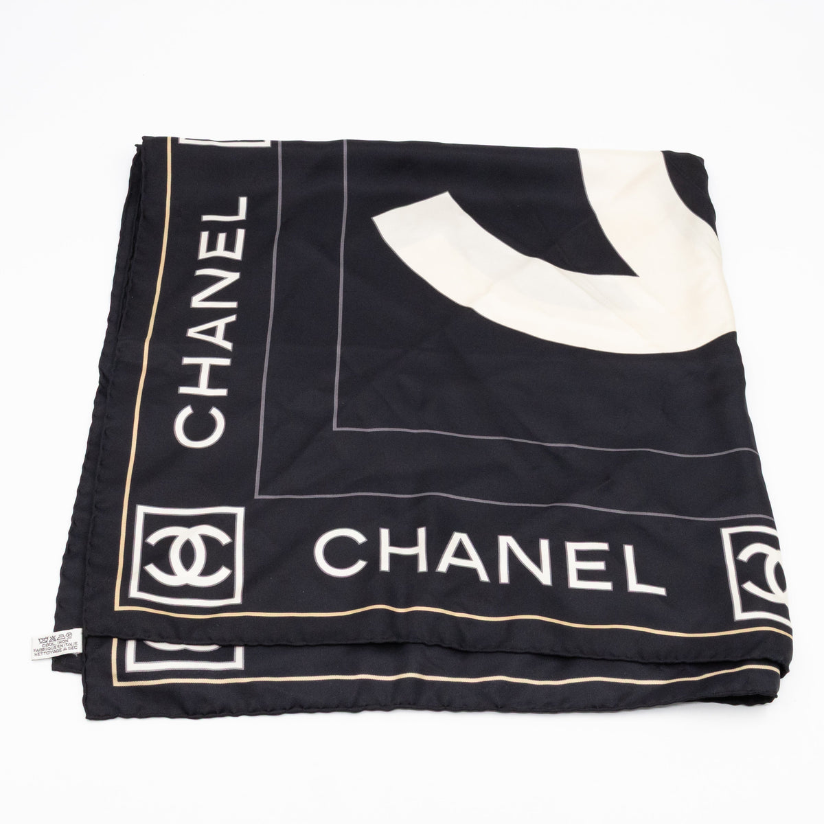 CC Logo Silk Square Scarf Black & White 90 cm