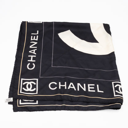 CC Logo Silk Square Scarf Black & White 90 cm