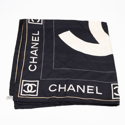 CC Logo Silk Square Scarf Black & White 90 cm
