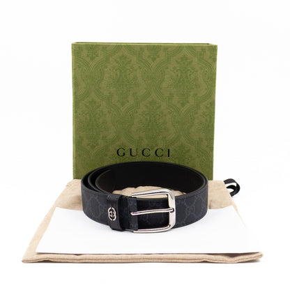 Square Buckle Belt Black GG Supreme Leather 95/38