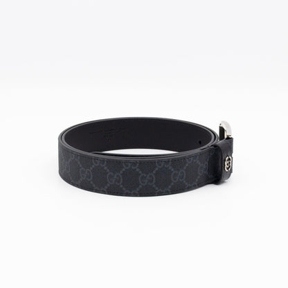 Square Buckle Belt Black GG Supreme Leather 95/38