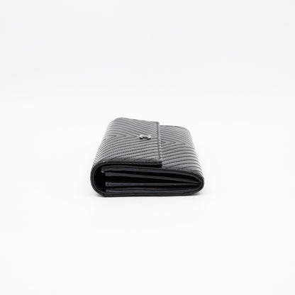 Gusset Long Flap Wallet Chevron Black Patent Leather