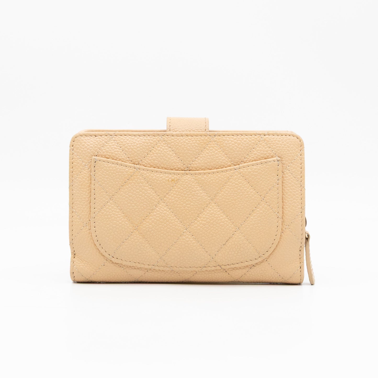 L-Zip French Wallet Beige Caviar Gold