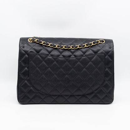 Classic Double Flap Maxi Black Caviar Leather Gold