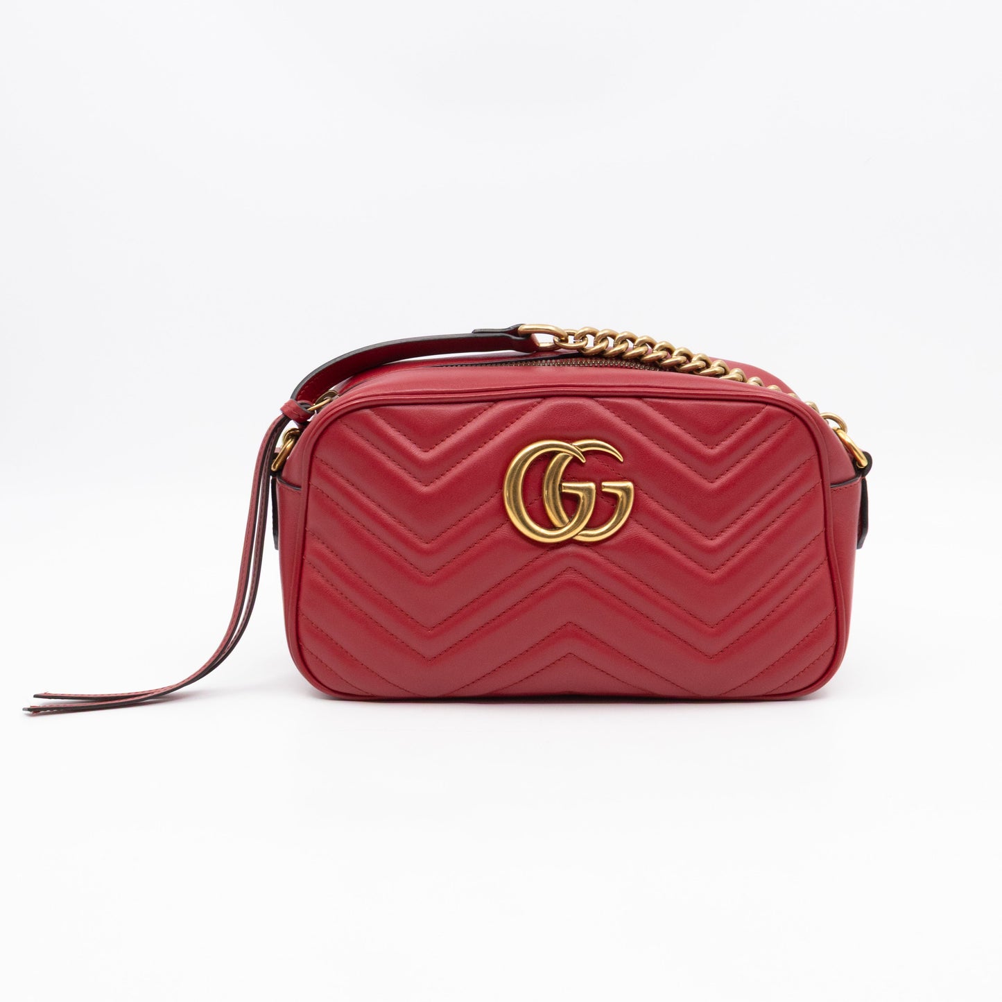 GG Marmont Small Matelasse Red Leather