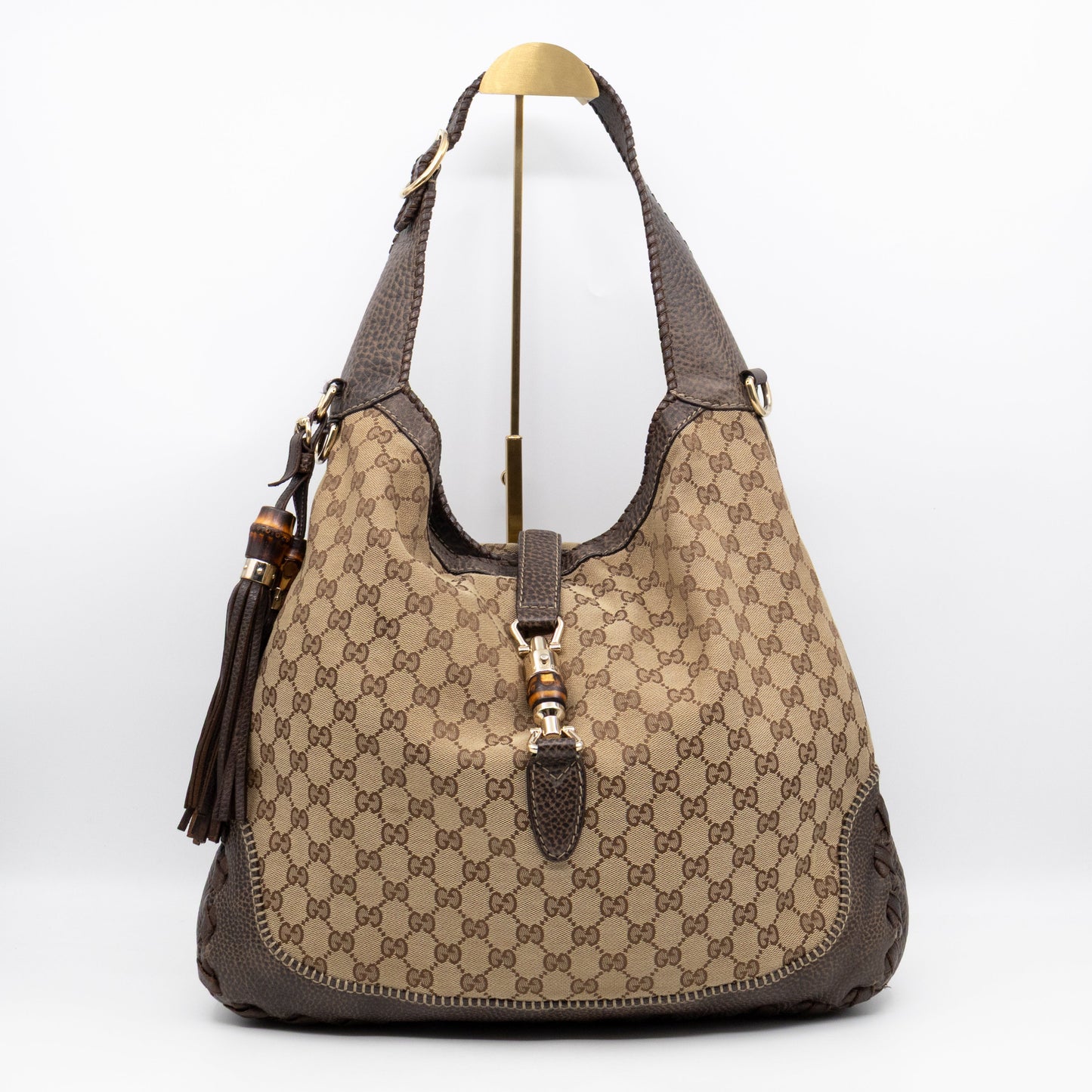 New Jackie Large Hobo Bag GG Supreme Brown Leather