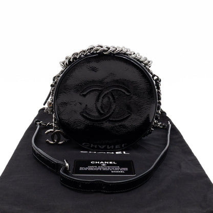 Chanel Round As Earth Bag Black Patent Leather Silver