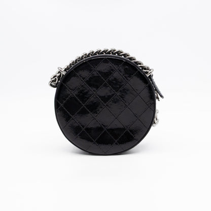 Chanel Round As Earth Bag Black Patent Leather Silver