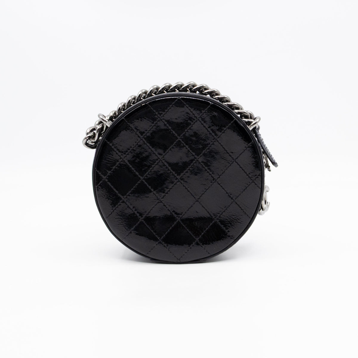 Round As Earth Bag Black Patent Leather Silver