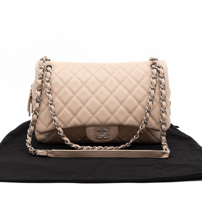 Chanel Casual Journey Flap Bag Beige Leather Silver