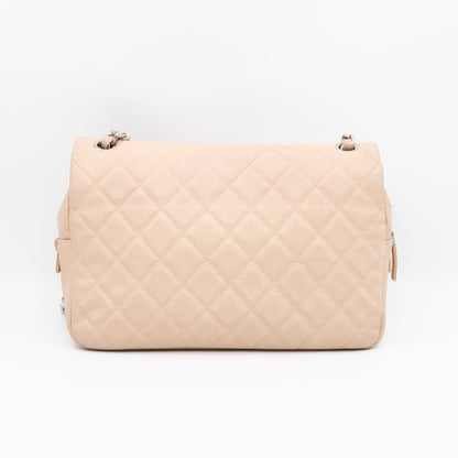 Chanel Casual Journey Flap Bag Beige Leather Silver
