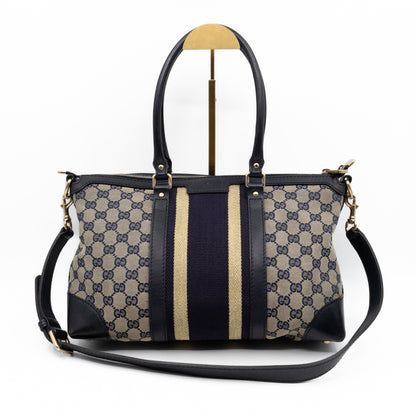 Web Tote Bag Medium GG Canvas Blue Leather