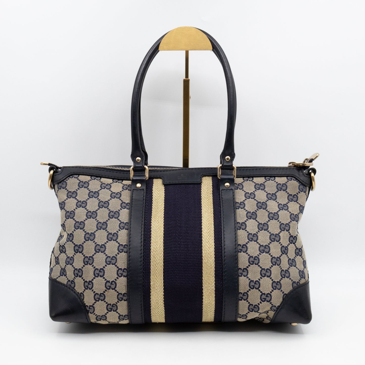Web Tote Bag Medium GG Canvas Blue Leather