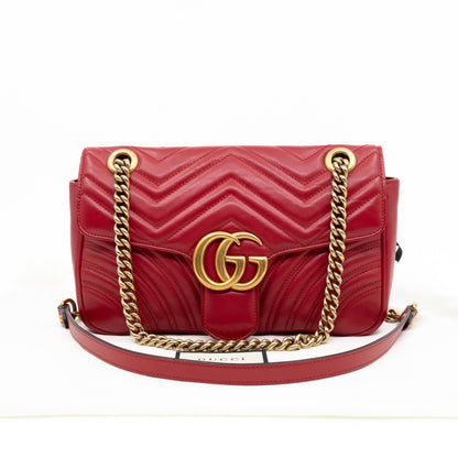 GG Marmont Small Flap Bag Red Matelasse Leather