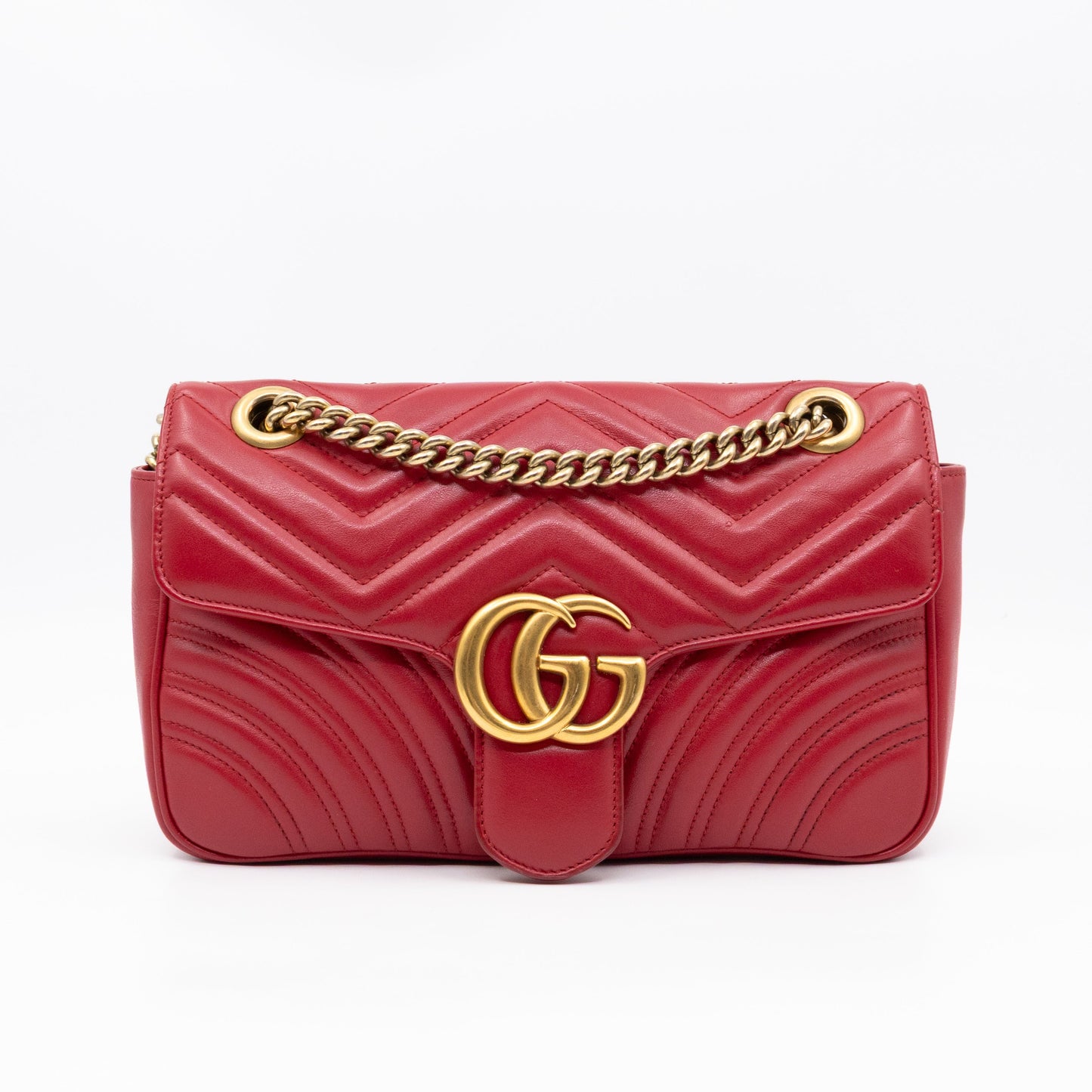 GG Marmont Small Flap Bag Red Matelasse Leather