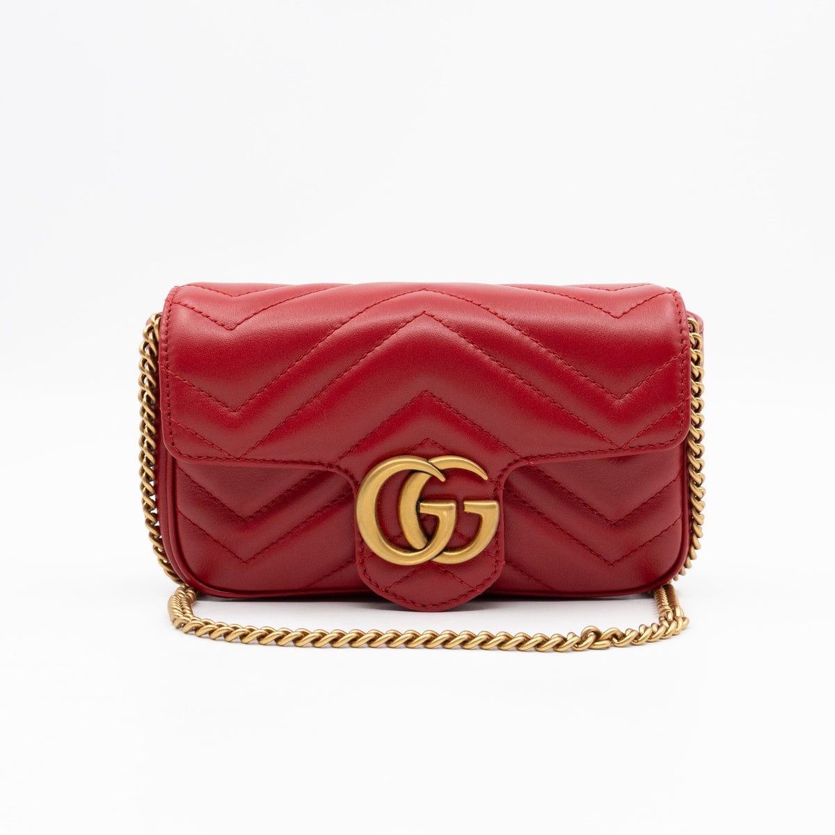 GG Marmont Super Mini Flap Bag Red Leather