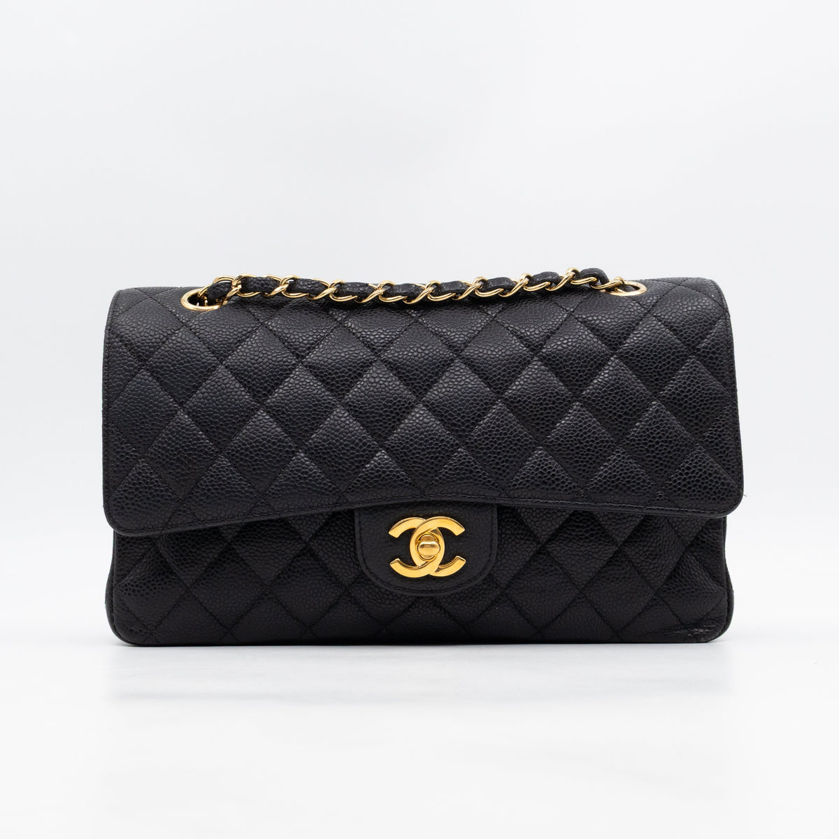 Classic Double Flap Medium Black Caviar Leather Gold