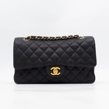 Classic Double Flap Medium Black Caviar Leather Gold