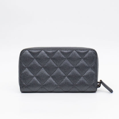 Medium Zipped Wallet Grey Metallic Leather