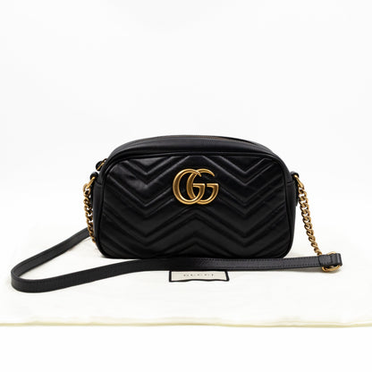 GG Marmont Small Matelasse Black Leather