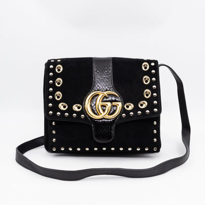 Arli Medium Flap Shoulder Bag Black Studded Suede