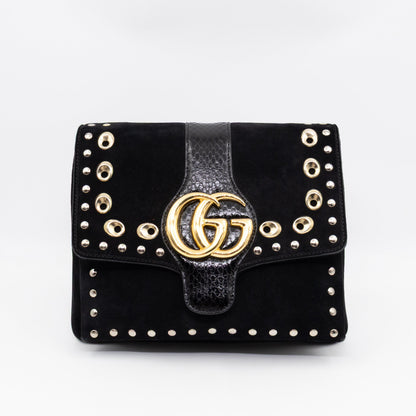 Arli Medium Flap Shoulder Bag Black Studded Suede