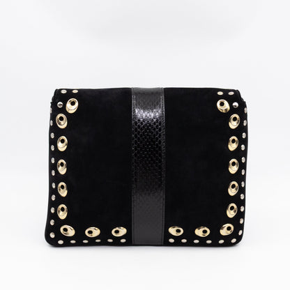 Arli Medium Flap Shoulder Bag Black Studded Suede