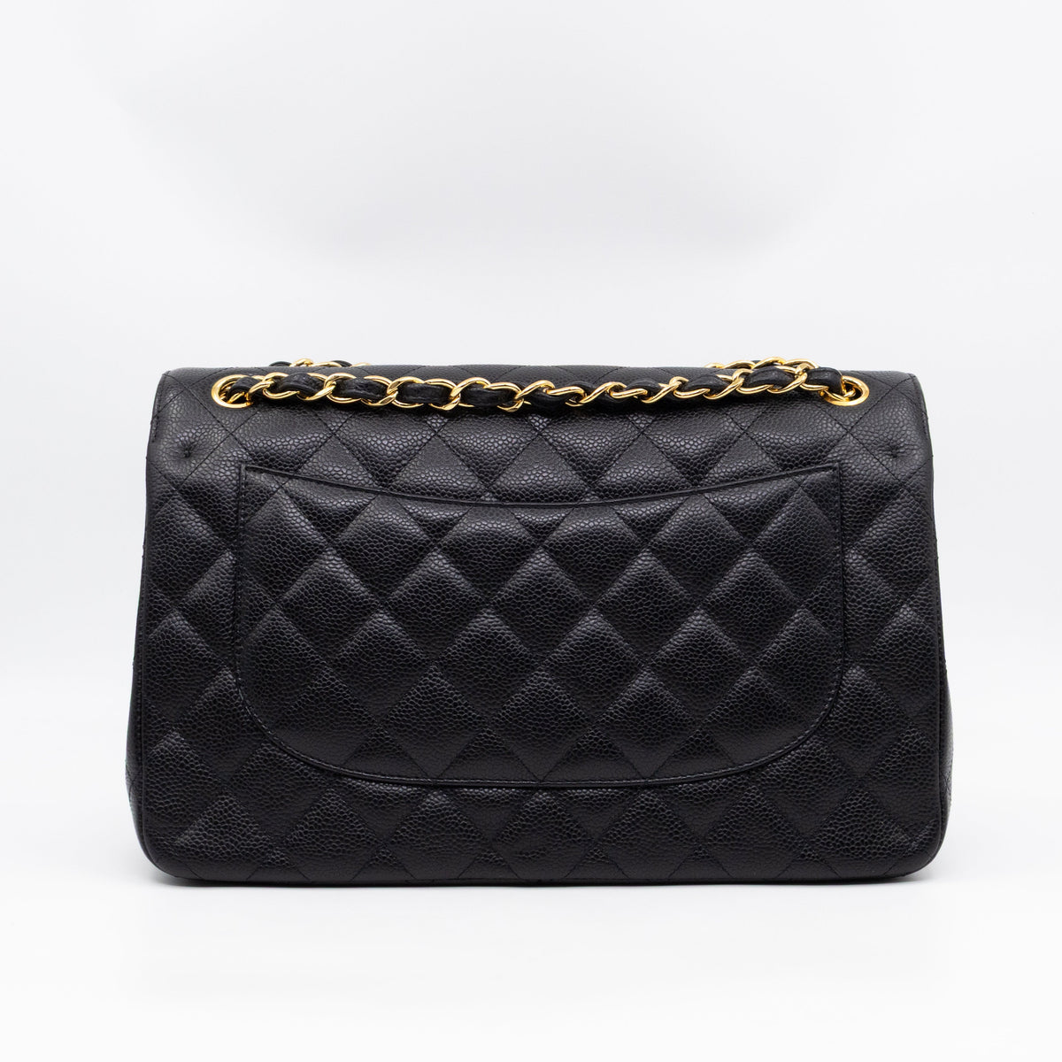 Classic Double Flap Jumbo Black Caviarskin Leather Gold