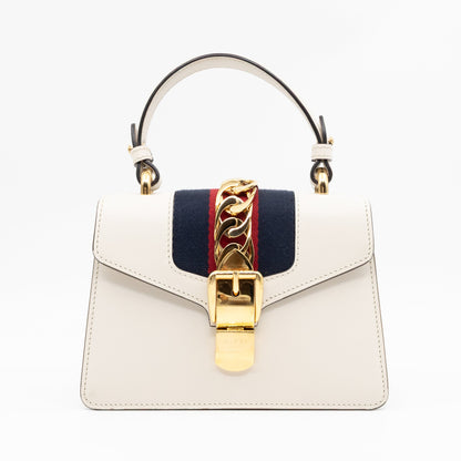 Sylvie Mini Top Handle White Leather