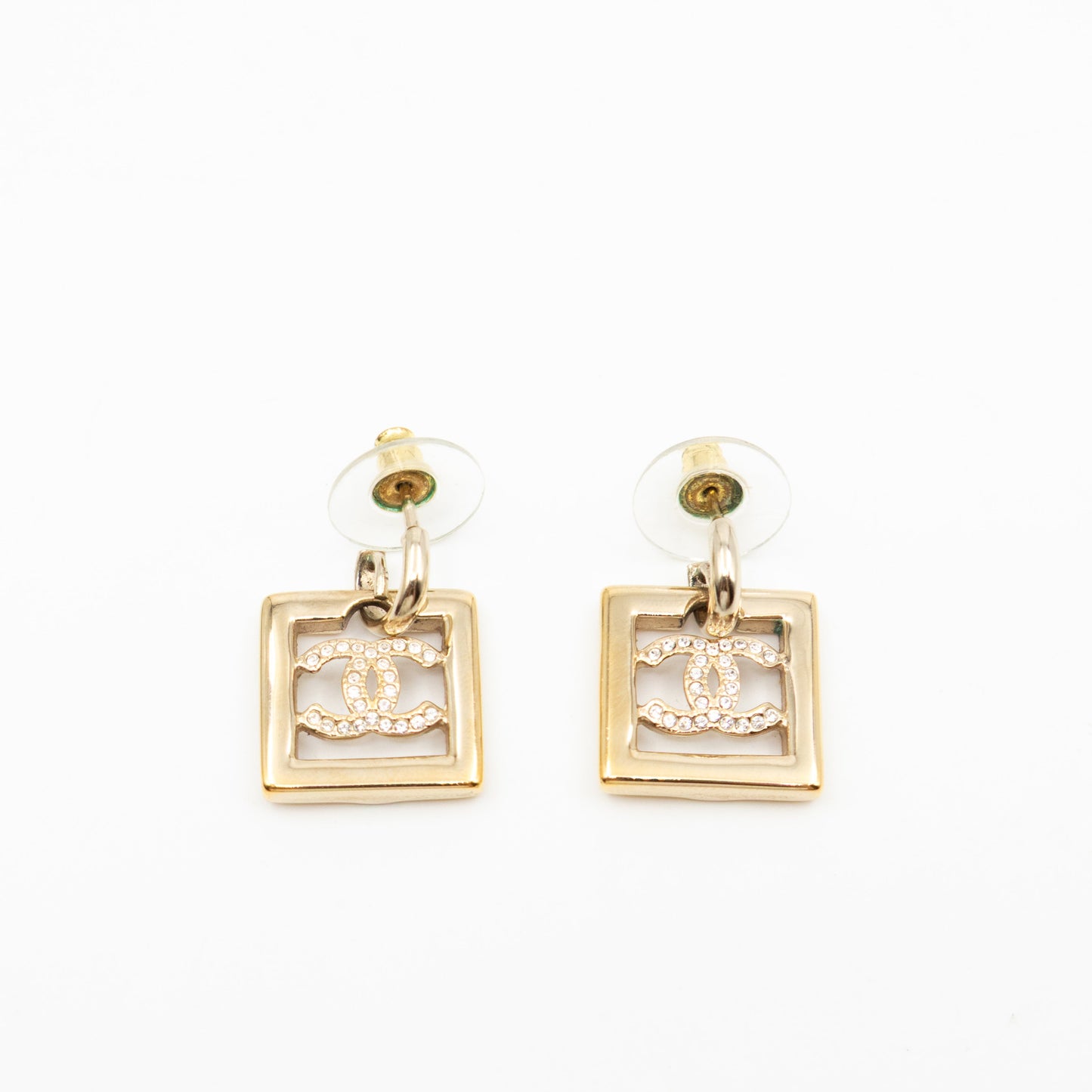 CC in Square Crystal Dangle Earrings Gold